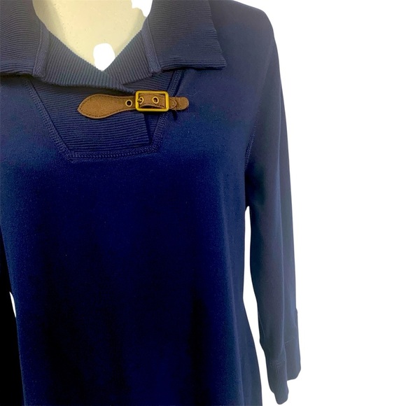RALPH LAUREN Dress Sweatshirt Shift Buckle Vneck Transitional Minimalist Blue XL - Picture 5 of 12